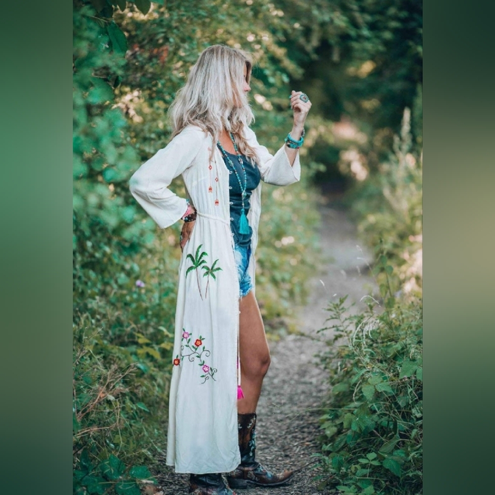 Long Sleeve Beach Dress - Long Sleeve Holiday Geometric Bohemia Dress White NWOT